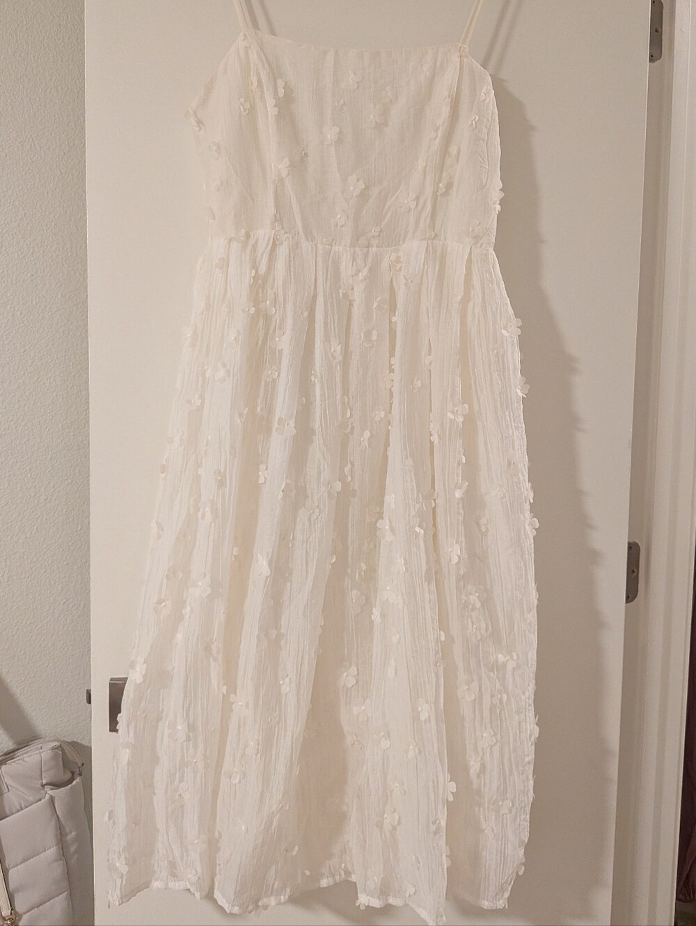 Astr Cream Spaghetti-Strap Midi Dress with 3D Floral Details